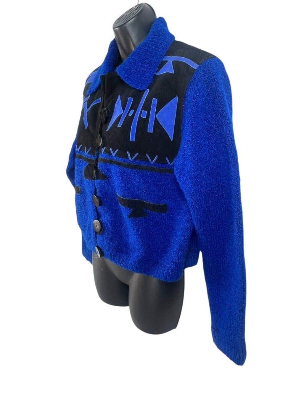 vtg Sandy Starkman suede trim knit box shape western rodeo cropped cardigan sz M - Picture 4 of 8